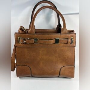 Dasein Brown Large Faux Leather Satchel Tote Hand Bag With Strap